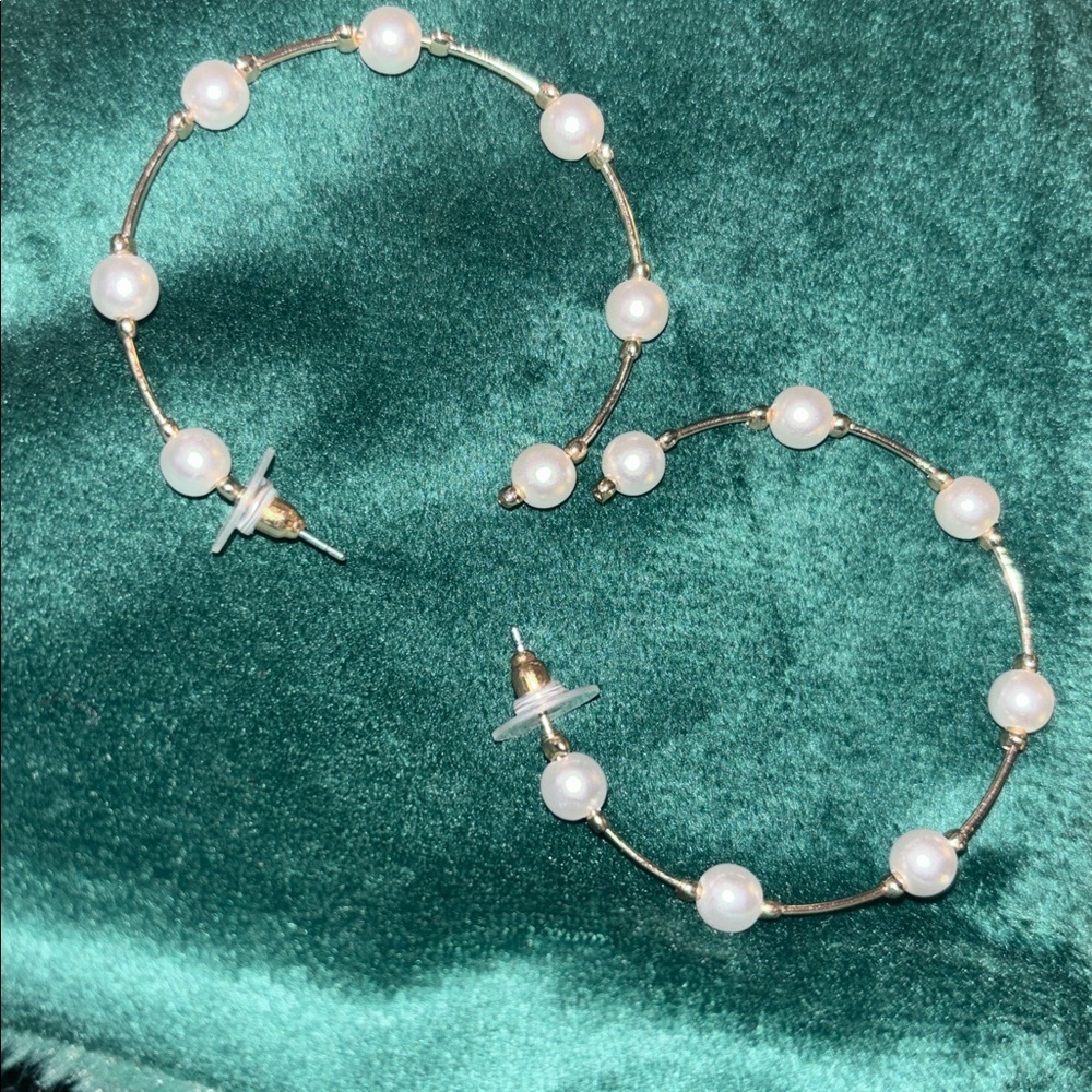 Faux pearl fashion Circle hoops earrings - Picture 5 of 7